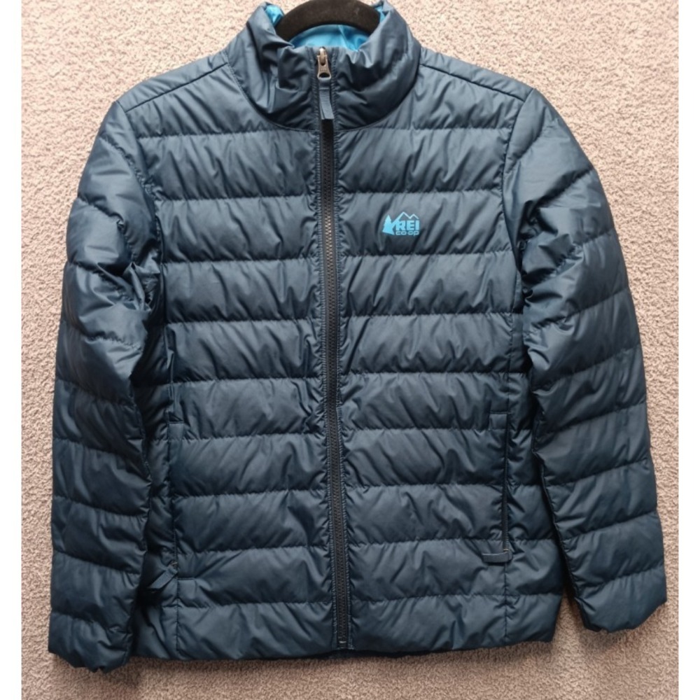 REI‎ Co-op Down Puffer Jacket Youth Large Blue Zip 80% Down